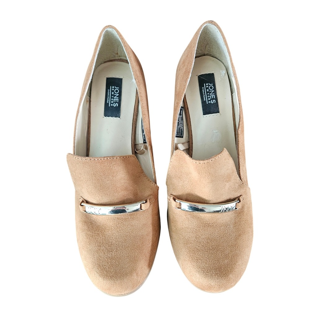 Jones New York Signature Cyra Tan Faux Suede Heeled Loafers Size 6.5M Block Heel